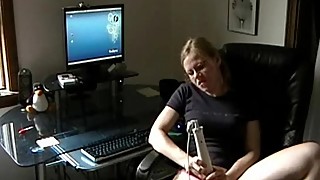 Blonde masturbating front of her computer