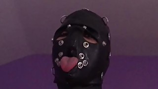 Pregnant wife with leather mask