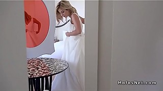 Blonde bridesmaid cheating in wedding dress