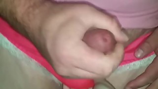 Wifey makes sissy cum in his pretty pink panties.