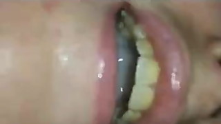 Cum filling mouth close up gargle with slow motion replay