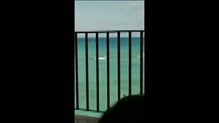 Wife pov blowjob on balcony while on vacation